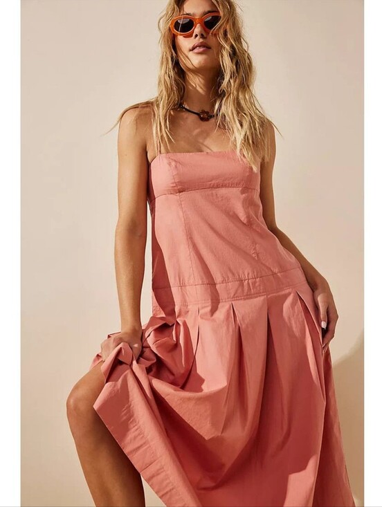 Free People Dresses & Skirts - Free People Coral Pink Square-Neck Maxi Dress